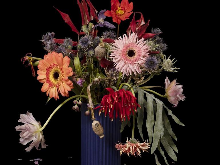 Blomster i vase på sort baggrund